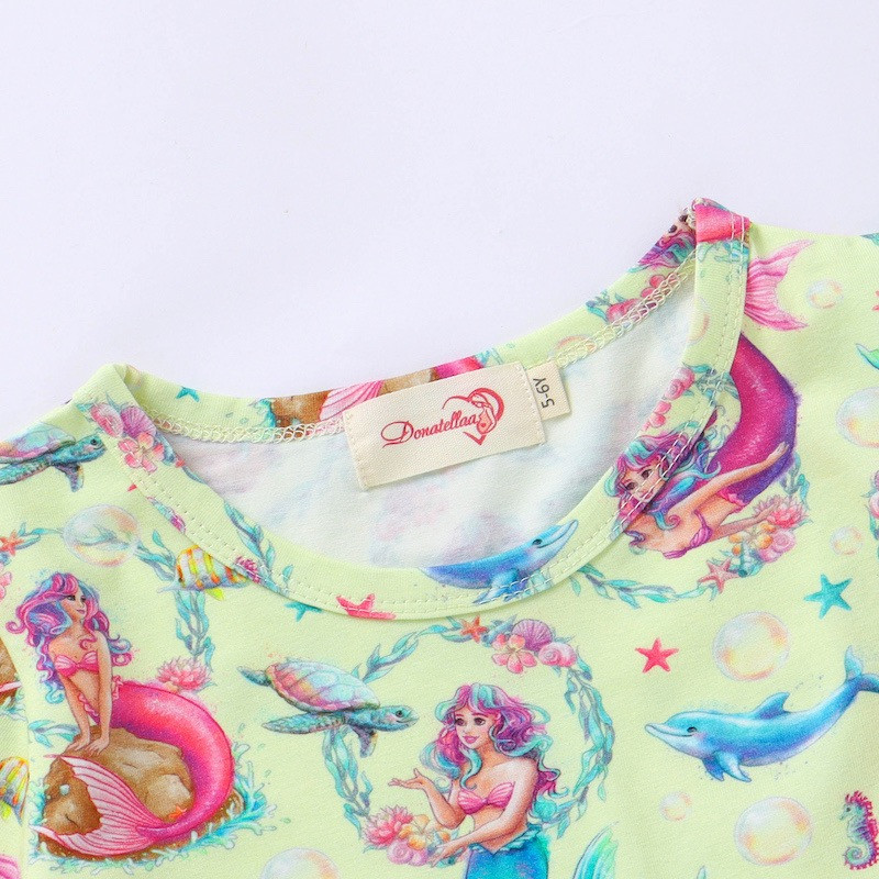 Mermaid Organic Cotton Girls Twirl Dress 2Y-10Y short sleeve 